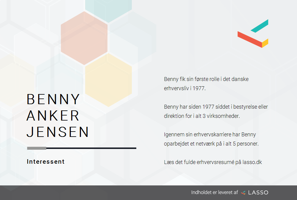 forkæle Latterlig killing Benny Anker Jensen - Roller i dansk erhvervliv.